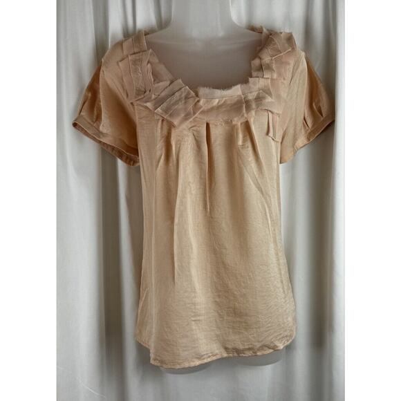 Ann Taylor LOFT Pleated Square Neck, Peach, Sz: M, 56-47 - Picture 15 of 16